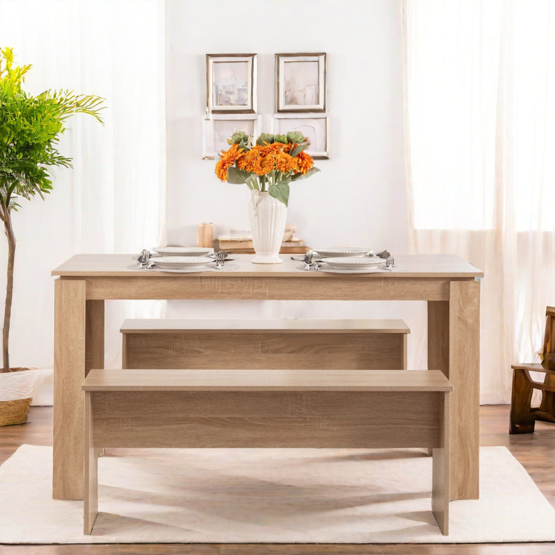 Union Rustic 3 Piece Bench Style Dining Furniture Set 4 Person Space Saving Dinette For Kitchen Dining Room With 2 Benches Wayfair